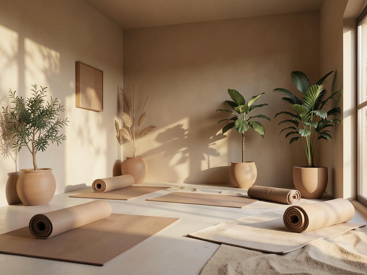 Studio interior with mats and plants